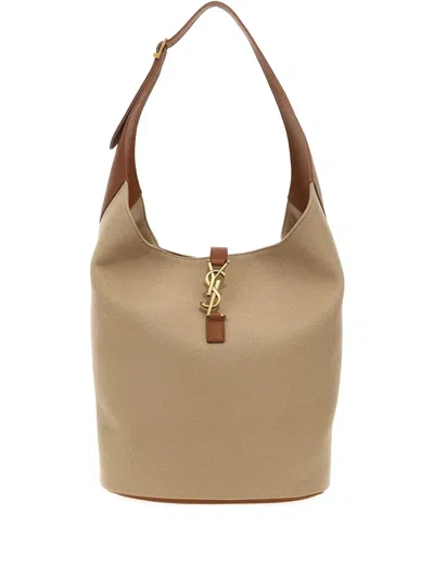 Saint Laurent Cassandre Logo Adjustable Shoulder Bag In Neutral