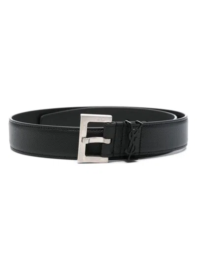 Pre-owned Saint Laurent Cassandre-logo Belt In Black