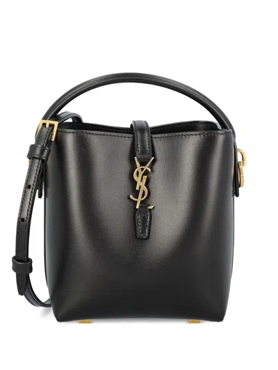 Saint Laurent Cassandre Logo Bucket Bag In Black