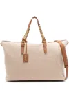 Saint Laurent Cassandre-logo Canvas Luggage Bag In Neutrals