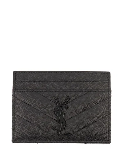 Saint Laurent Cassandre Logo Card Holder In Black