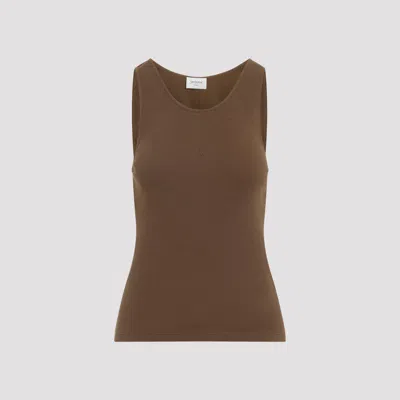 Saint Laurent Cassandre Logo Cotton Tank Top In Brown