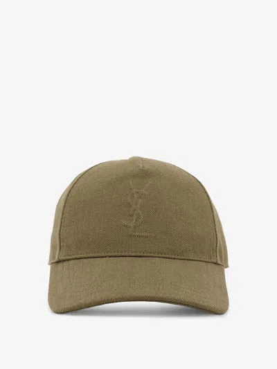 Saint Laurent Cassandre Logo Denim Hat In Green