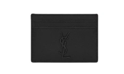 Saint Laurent Cassandre Logo Detail Leather Card Holder In Black