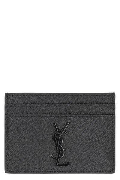Saint Laurent Cassandre Logo Detail Leather Card Holder In Black
