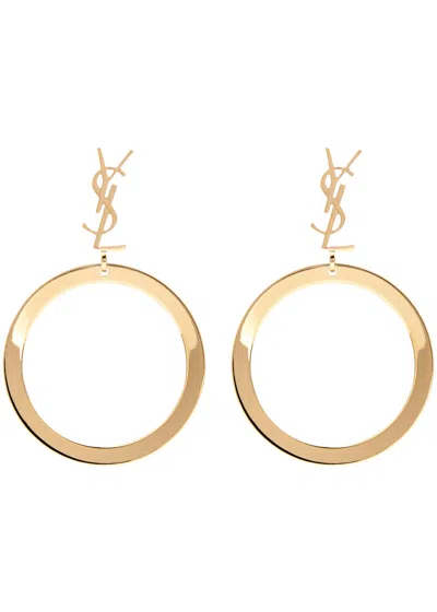 Saint Laurent Cassandre Logo Drop Earrings In Gold