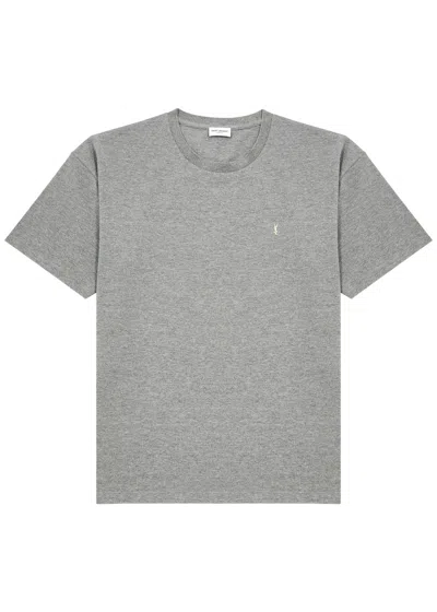 SAINT LAURENT SAINT LAURENT CASSANDRE LOGO-EMBROIDERED COTTON-BLEND T-SHIRT
