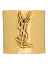 Saint Laurent Cassandre-logo Hammered Cuff Bracelet In Gold
