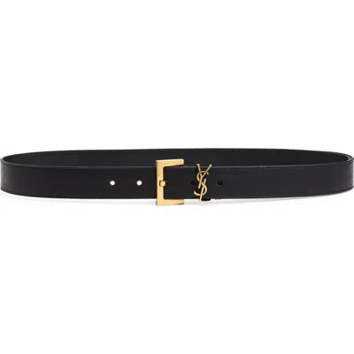 Saint Laurent Cassandre Logo Leather Belt In Black