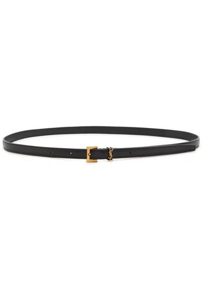 Saint Laurent Cassandre Logo Leather Belt In Black