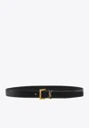 Saint Laurent Cassandre Embellished Leather Belt In Black