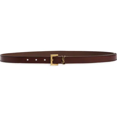 Saint Laurent Cassandre Logo Leather Belt In Brown