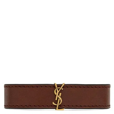 Saint Laurent Cassandre Logo Leather Bracelet In Brown