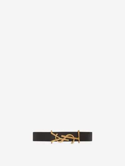Saint Laurent Cassandre Logo Leather Bracelet In Black