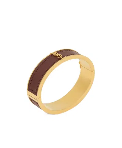 Saint Laurent Cassandre-logo Leather-detail Bracelet In Yellow
