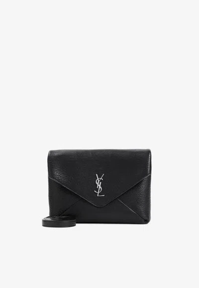 Saint Laurent Cassandre Logo Leather Envelope Shoulder Bag In Black