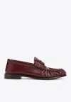 Saint Laurent Logo-plaque Pleated-effect Loafers In Brown