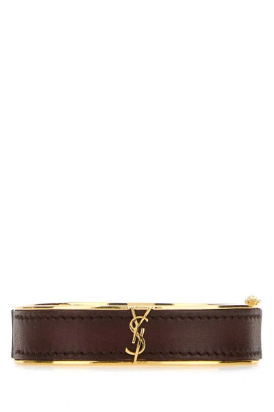 Saint Laurent Cassandre Logo Plaque Bracelet In Brown