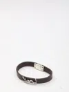 Saint Laurent Cassandre Logo Plaque Bracelet In Dark Brown/argent
