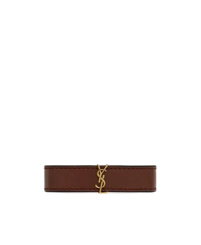 Saint Laurent Cassandre Logo Plaque Bracelet In Brown