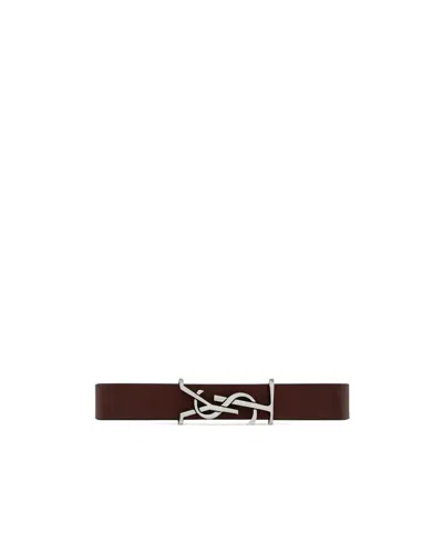 Saint Laurent Cassandre Bracelet In Leather In Yellow