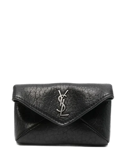 Saint Laurent Cassandre Logo Plaque Cardholder In Brown