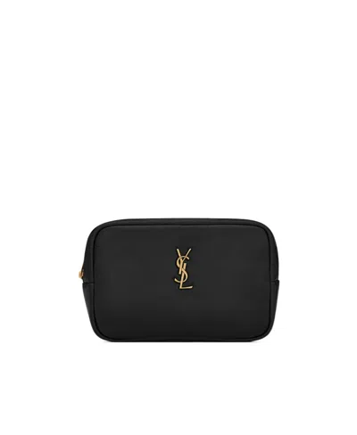 Saint Laurent Cassandre Logo Plaque Clutch Bag In Black