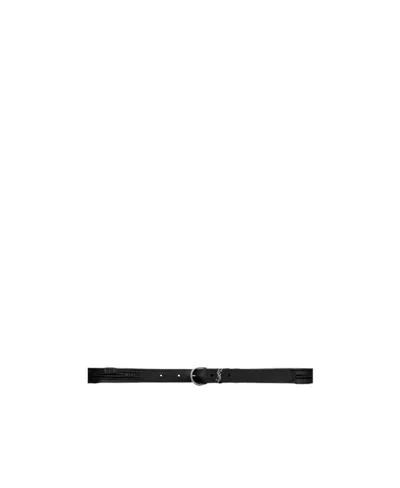 Saint Laurent Cassandre Logo-plaque Leather Belt In Black