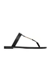 Saint Laurent Cassandra Flat Sole Metallic Toe Strap Sandals In Black