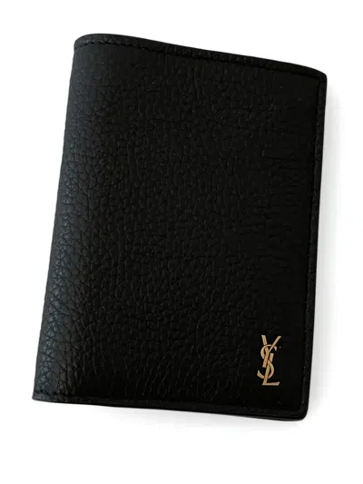 Saint Laurent Cassandre Logo-plaque Leather Wallet In Black