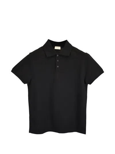 Pre-owned Saint Laurent Cassandre-logo Polo Shirt In Black