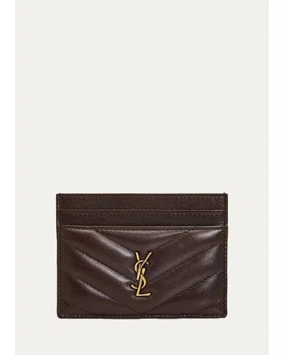 Saint Laurent Cassandre Logo Quilted Leather Card Case In Arabica