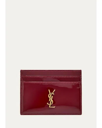 Saint Laurent Cassandre Logo Quilted Leather Card Case In Grenade