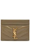 Saint Laurent Cassandre Logo Quilted Leather Card Holder In Green