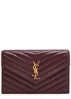 Saint Laurent Cassandre Logo Quilted Leather Wallet-on-chain In Burgundy