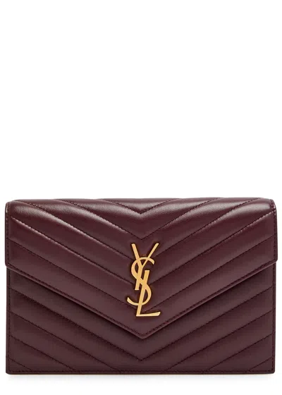 Saint Laurent Cassandre Logo Quilted Leather Wallet-on-chain In Burgundy