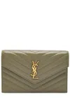 Saint Laurent Cassandre Logo Quilted Leather Wallet-on-chain In Green