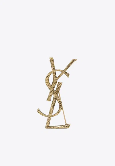 Saint Laurent Cassandre Logo Twisted Brooch In Gold