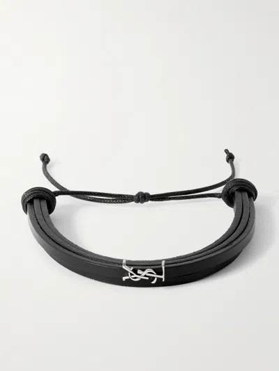 Saint Laurent Cassandre Multi-strand Leather Bracelet In Black