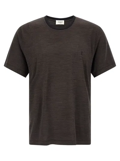 Saint Laurent Cassandre Logo-embroidered Wool T-shirt In Charcoal