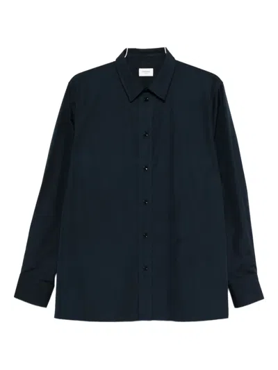 Saint Laurent Long Sleeve Cotton Shirt Featuring Collar In Blue