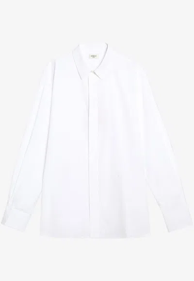 Saint Laurent Cassandre Long-sleeved Shirt In White