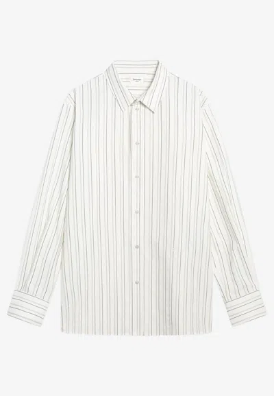 Saint Laurent Cassandre Long-sleeved Stripe Shirt In Burgundy