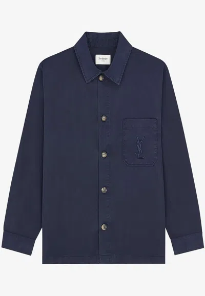Saint Laurent Cotton Overshirt Shirt Point Collar Design In Blue