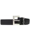 Saint Laurent Cassandre Square Buckle Belt In Lambskin In Black