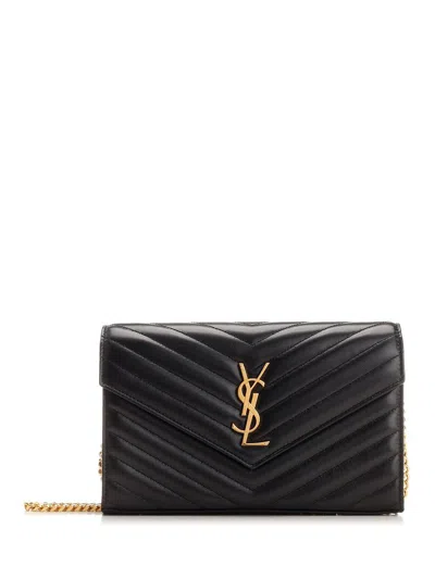 Saint Laurent Cassandre Matelass Hain Wallet In Nero
