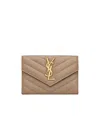 Saint Laurent Cassandre Matelassé Small Envelope Wallet In Lambskin In Brown