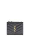 Saint Laurent Cassandre Matelassé Bi-fold Wallet In Grain De Poudre Leather Accessories In Gray