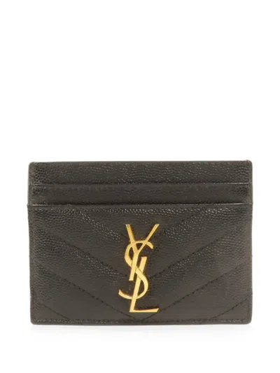 Pre-owned Saint Laurent Cassandre Matelasse Card Case In Black