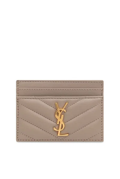 Saint Laurent Cassandre Credit Card Case In Greyish Brown